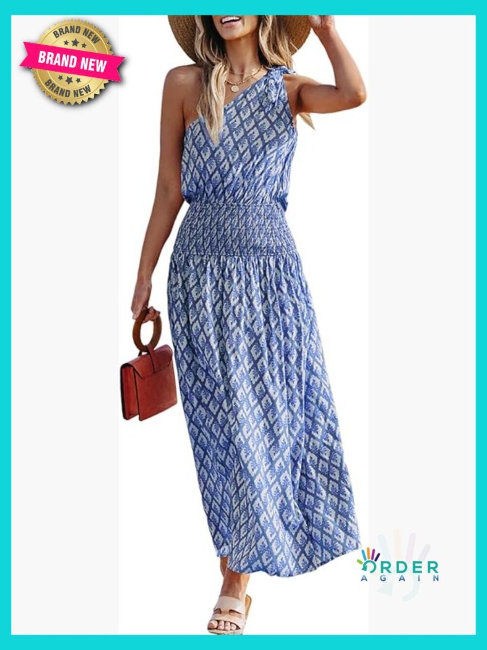 One Shoulder Sleeveless Smocked Floral Maxi Dress Boho Summer